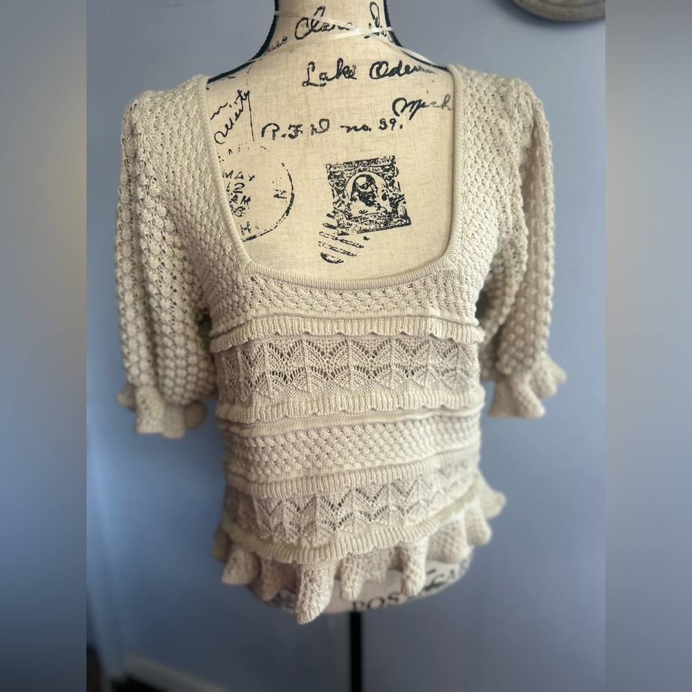 Bibi crochet top balloons sleeves peasant bohemian hippie cottage core‎ beach
